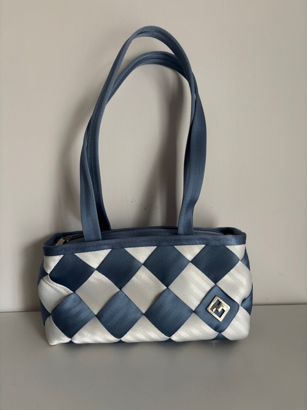 Maggie Bag Woven Two-Tone Blue and White Shoulder Bag